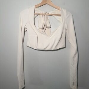 Popflex Active Sweetheart Long Sleeve Crop Top Ivory S Shirt Open Back